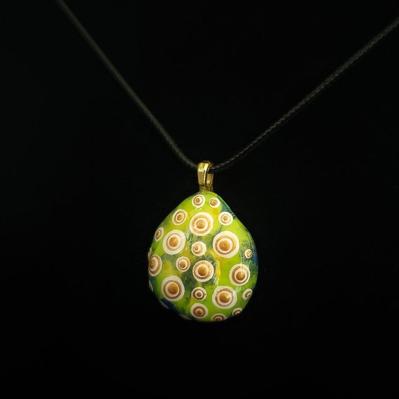 Hand Painted Dot Art Pendant, Lemon Lime Mod Pendant - Picture 5 of 14